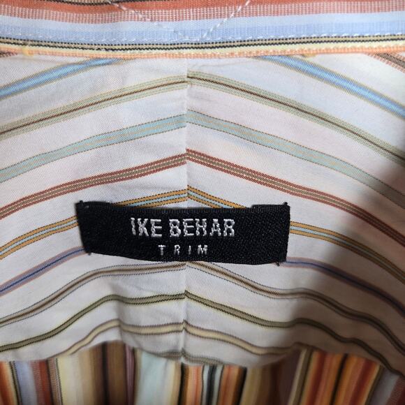 IKE BEHAR Trim Mens Striped Collared Button-Down Shirt Neck 17 Size Large - Picture 3 of 9